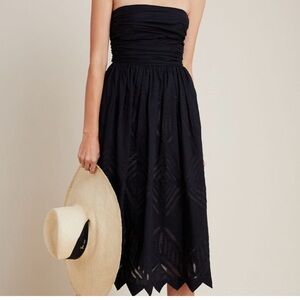 NWT Anthropologie Black Luiza Ruched Midi Strapless Sundress, Size 14